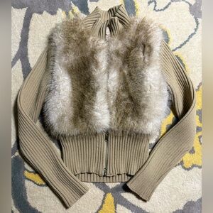 Faux Fur and Ribbed Knit Sweater